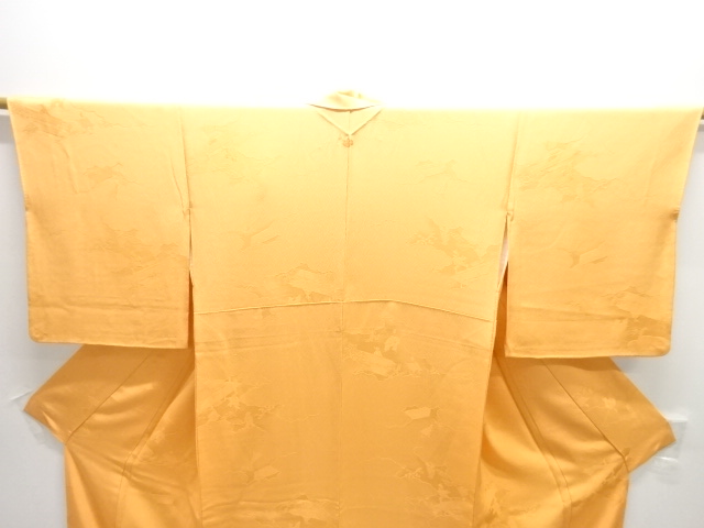  雲取りに平安人物模様織出し一ツ紋色無地着物